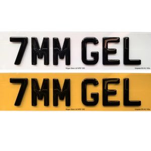 Pair Of 7mm 4D GEL Topped Raised Domed Gloss Black Number Plates, Road Legal Car, Van, Trailer
